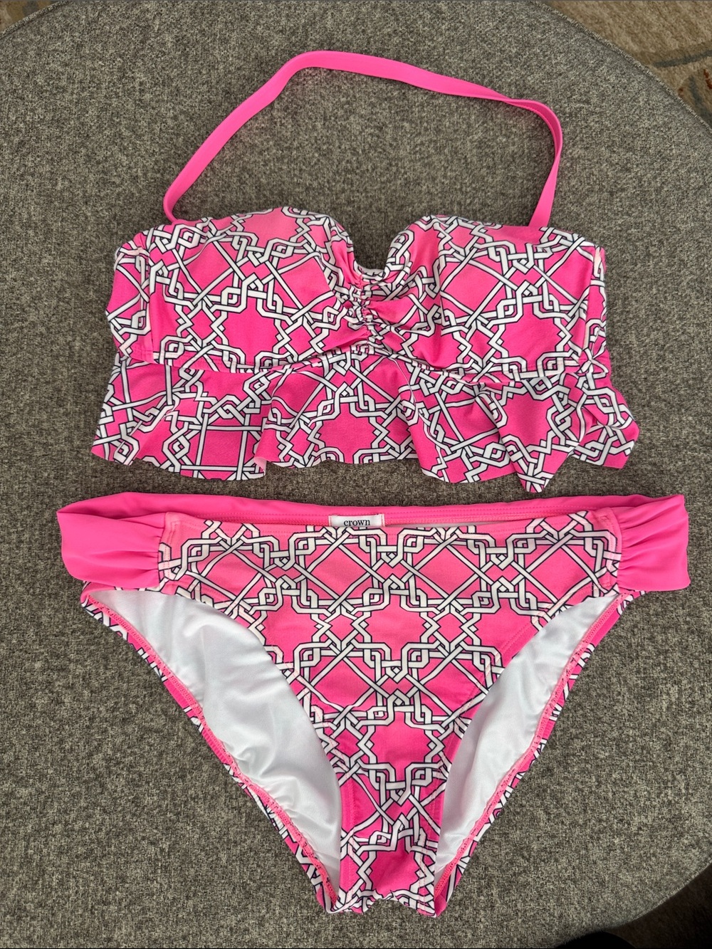 crown & ivy Pink Geometric Bandeau Bikini